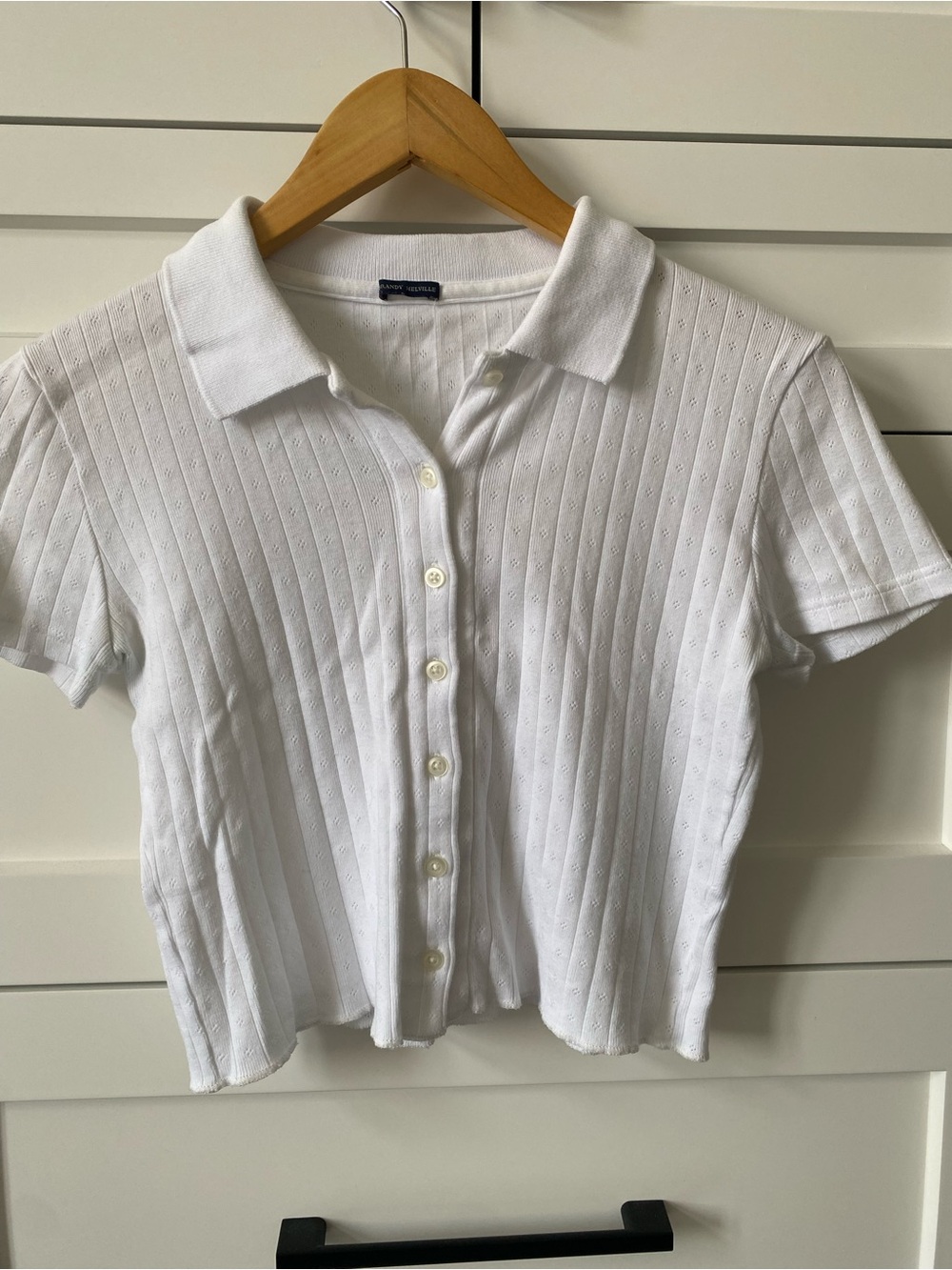 Brandy Melville White Short-Sleeve Button-Up Knit Polo